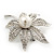 Exquisite Filigree Swarovski Crystal/Simulated Pearl 'Leaf' Brooch In Silver Plating - 5cm Length - view 6