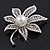 Exquisite Filigree Swarovski Crystal/Simulated Pearl 'Leaf' Brooch In Silver Plating - 5cm Length - view 2