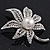 Exquisite Filigree Swarovski Crystal/Simulated Pearl 'Leaf' Brooch In Silver Plating - 5cm Length - view 3