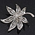 Exquisite Filigree Swarovski Crystal/Simulated Pearl 'Leaf' Brooch In Silver Plating - 5cm Length - view 5