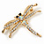 Delicate AB/ Clear Crystal 'Dragonfly' Brooch In Gold Plating - 5cm Width - view 8