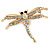 Delicate AB/ Clear Crystal 'Dragonfly' Brooch In Gold Plating - 5cm Width - view 1