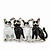 Black/White Enamel 'Happy Family Of Four Cats' Brooch In Rhodium Plating - 4.3cm Width - view 3