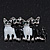 Black/White Enamel 'Happy Family Of Four Cats' Brooch In Rhodium Plating - 4.3cm Width - view 4