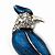 Dark Blue Enamel Exotic 'Bird' Brooch In Rhodium Plating - 5.5cm Length - view 2