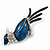 Dark Blue Enamel Exotic 'Bird' Brooch In Rhodium Plating - 5.5cm Length - view 3