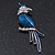 Dark Blue Enamel Exotic 'Bird' Brooch In Rhodium Plating - 5.5cm Length - view 6