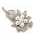 Bridal Swarovski Crystal Faux Pearl Floral Brooch In Rhodium Plating - 7cm Length - view 2