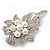 Bridal Swarovski Crystal Faux Pearl Floral Brooch In Rhodium Plating - 7cm Length