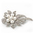 Bridal Swarovski Crystal Faux Pearl Floral Brooch In Rhodium Plating - 7cm Length - view 4