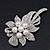 Bridal Swarovski Crystal Faux Pearl Floral Brooch In Rhodium Plating - 7cm Length - view 5