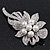 Bridal Swarovski Crystal Faux Pearl Floral Brooch In Rhodium Plating - 7cm Length - view 6