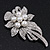 Bridal Swarovski Crystal Faux Pearl Floral Brooch In Rhodium Plating - 7cm Length - view 7
