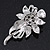 Bridal Swarovski Crystal Faux Pearl Floral Brooch In Rhodium Plating - 7cm Length - view 3