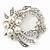 White Simulated Glass Pearl/ Clear Crystal Wreath Brooch In Rhodium Plating - 5cm Diameter - view 2