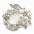 White Simulated Glass Pearl/ Clear Crystal Wreath Brooch In Rhodium Plating - 5cm Diameter - view 4