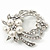 White Simulated Glass Pearl/ Clear Crystal Wreath Brooch In Rhodium Plating - 5cm Diameter - view 9