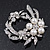 White Simulated Glass Pearl/ Clear Crystal Wreath Brooch In Rhodium Plating - 5cm Diameter - view 7