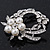 White Simulated Glass Pearl/ Clear Crystal Wreath Brooch In Rhodium Plating - 5cm Diameter - view 3