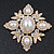 Bridal Swarovski Crystal Imitation Pearl Brooch In Gold Plating - 6cm Length - view 2