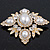 Bridal Swarovski Crystal Imitation Pearl Brooch In Gold Plating - 6cm Length - view 5