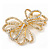 Clear Crystal Open 'Bow' Brooch In Gold Tone Metal - 5.5cm Width - view 4