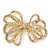 Clear Crystal Open 'Bow' Brooch In Gold Tone Metal - 5.5cm Width - view 3