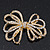 Clear Crystal Open 'Bow' Brooch In Gold Tone Metal - 5.5cm Width - view 2
