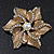 Vintage Textured Diamante, Simulated Pearl 'Flower' Brooch In Burn Gold Tone - 5cm Diameter - view 2