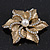 Vintage Textured Diamante, Simulated Pearl 'Flower' Brooch In Burn Gold Tone - 5cm Diameter - view 6