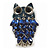 Navy Blue Diamante Enamel 'Owl' Brooch In Rhodium Plating - 5cm Length - view 7