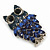 Navy Blue Diamante Enamel 'Owl' Brooch In Rhodium Plating - 5cm Length - view 3