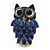 Navy Blue Diamante Enamel 'Owl' Brooch In Rhodium Plating - 5cm Length - view 6