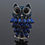 Navy Blue Diamante Enamel 'Owl' Brooch In Rhodium Plating - 5cm Length - view 2