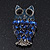 Navy Blue Diamante Enamel 'Owl' Brooch In Rhodium Plating - 5cm Length - view 8