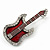 Red Enamel Diamante 'Guitar' Brooch In Rhodium Plating - 5cm Length - view 4
