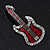 Red Enamel Diamante 'Guitar' Brooch In Rhodium Plating - 5cm Length - view 5