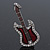 Red Enamel Diamante 'Guitar' Brooch In Rhodium Plating - 5cm Length - view 2