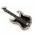 Black Enamel Diamante 'Guitar' Brooch In Rhodium Plating - 5cm Length - view 7