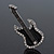 Black Enamel Diamante 'Guitar' Brooch In Rhodium Plating - 5cm Length - view 3