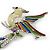 Multicoloured Enamel Diamante 'Bird' Brooch In Rhodium Plating - 6.5cm Length - view 4