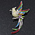 Multicoloured Enamel Diamante 'Bird' Brooch In Rhodium Plating - 6.5cm Length - view 2