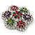 Multicoloured Enamel Diamante 'Flower' Brooch In Rhodium Plating - 4.5cm Diameter - view 4