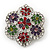 Multicoloured Enamel Diamante 'Flower' Brooch In Rhodium Plating - 4.5cm Diameter - view 1