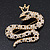 Queen Snake Black/Clear Diamante Brooch In Gold Plating - 5cm Width - view 2