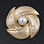 Vintage Textured Diamante, Simulated Pearl Corsage Brooch In Gold Plating - 4.5cm Diameter - view 3