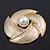 Vintage Textured Diamante, Simulated Pearl Corsage Brooch In Gold Plating - 4.5cm Diameter - view 4