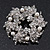 Clear Crystal, White Simulated Pearl Wreath Brooch In Rhodium Plating - 4cm Diameter - view 2