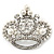 Clear & AB Crystal, Simulated Pearl 'Queenie' Crown Brooch In Rhodium Plated Metal - 5cm Length - view 3