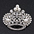 Clear & AB Crystal, Simulated Pearl 'Queenie' Crown Brooch In Rhodium Plated Metal - 5cm Length - view 2